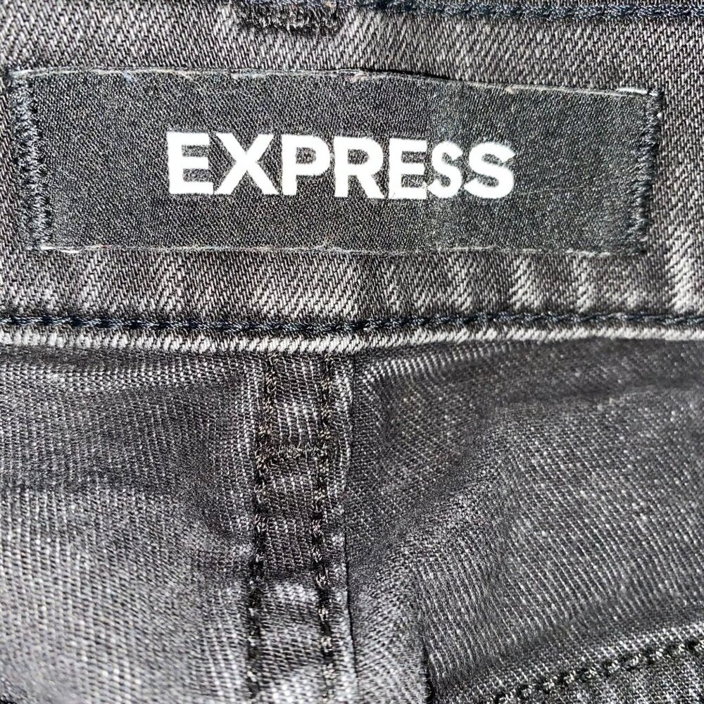 Express Size Zero Black Denim Jeans Mom Super High Rise Raw Hem - Picture 4 of 6